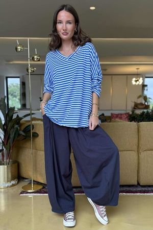 Made in Italy Perfect Breton V Long Sleeve Top Med Blue - **